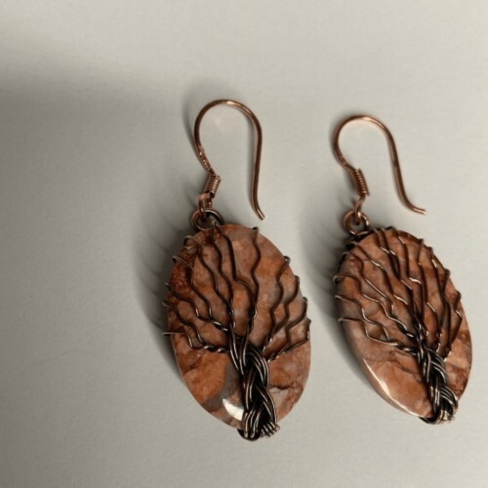 NWOT Handmade Women Lace‎ Agate Gemstone Copper Wire Drop Dangle Earrings Celtic